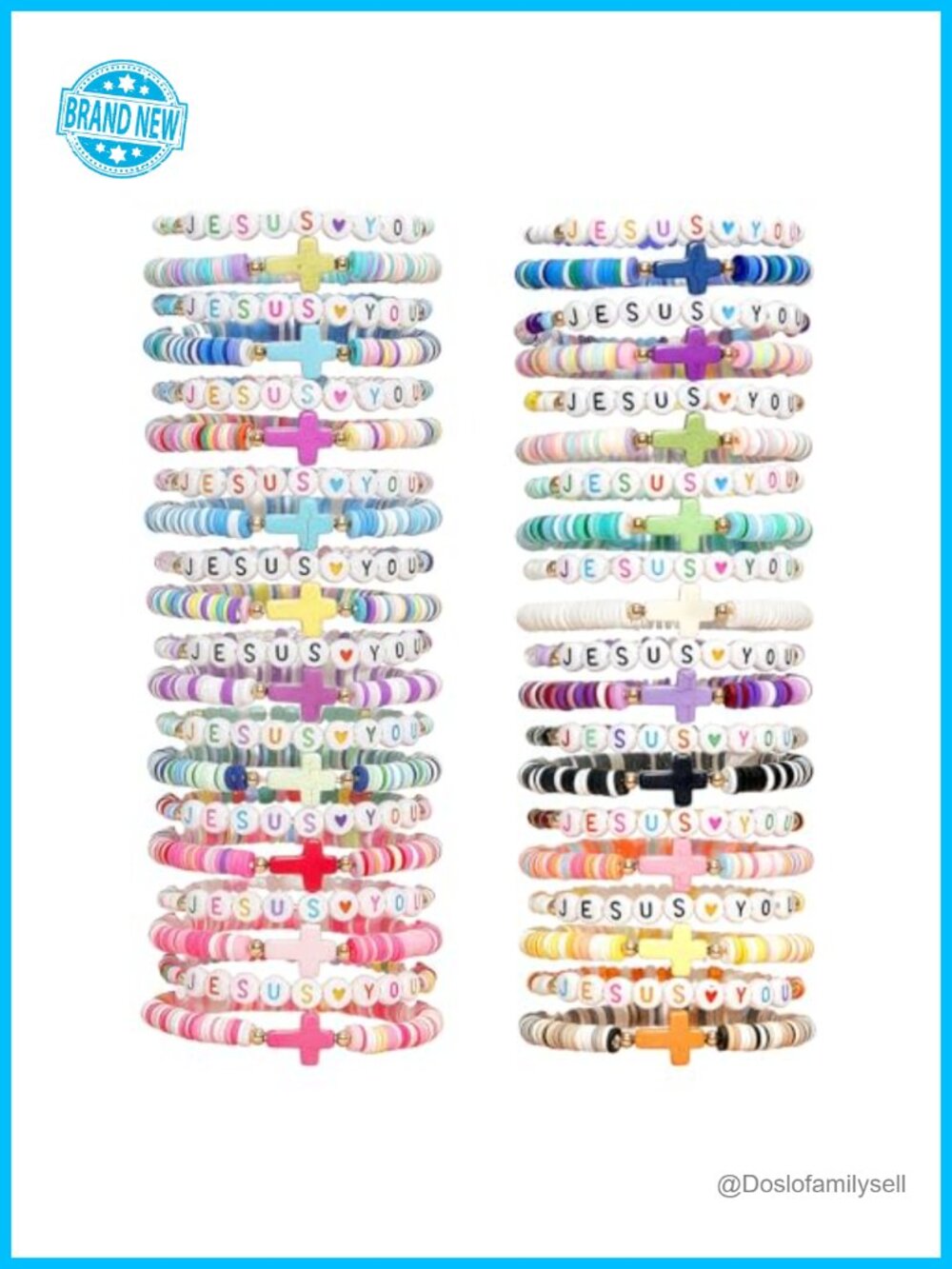 40 Jesus Loves You Bracelets Women Stretch Stackable Elastic Layering Christian